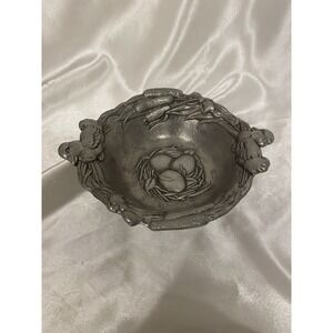 Vintage Arthur Court Aluminum Bowl Dish Duck Nest Cattails Eggs 1996 Easter 6"